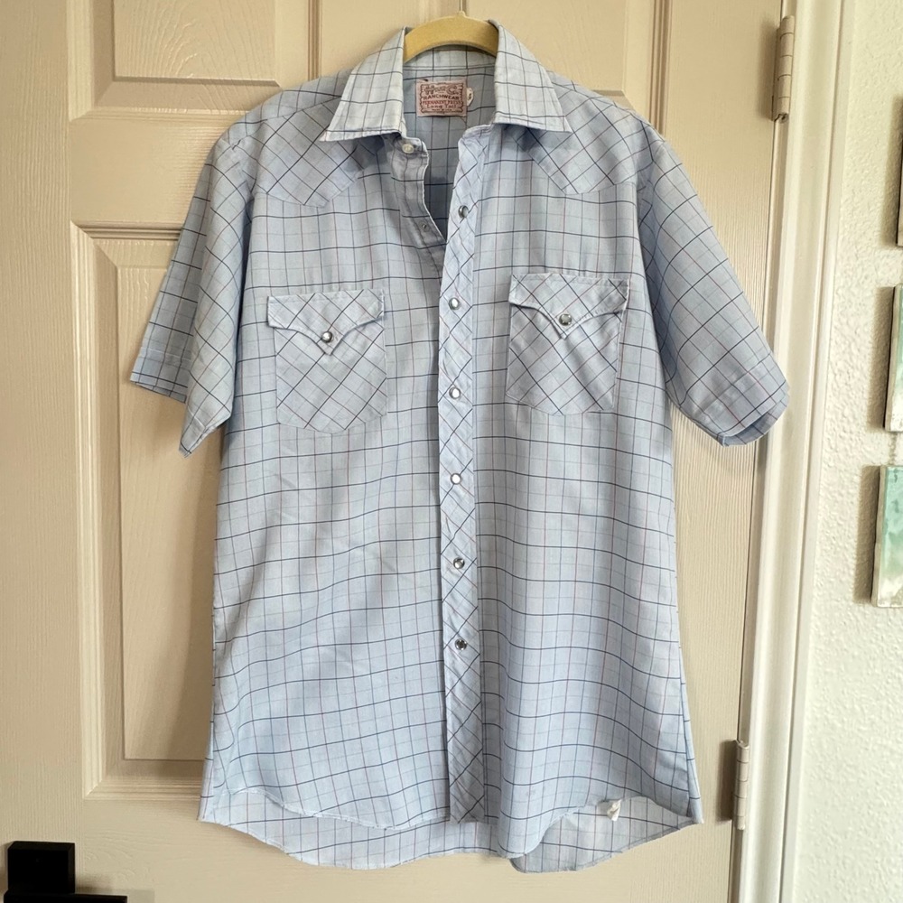 H Bar C Ranchwear Shirt Men M Western Pearl Snap Grid Plaid Vintage USA
